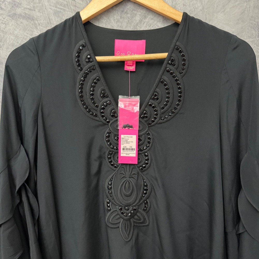 Lilly Pulitzer Tatiana Stretch Silk Dress Onyx Black NWT LBD XXS 000632 - Picture 2 of 9